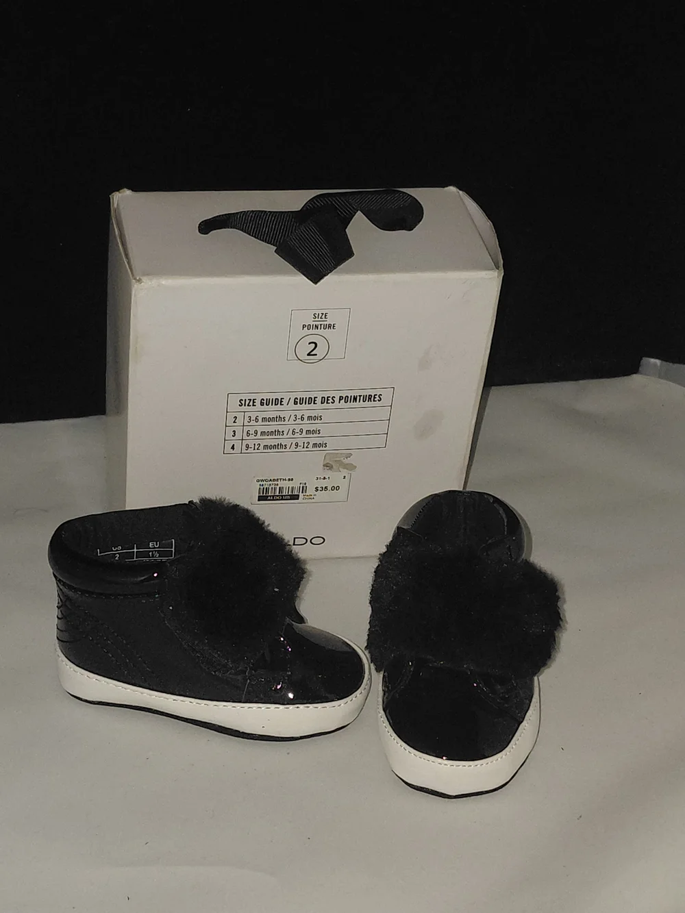 New SIZE 1 ALDO Kids Black Faux Fur High-Top Sneakers